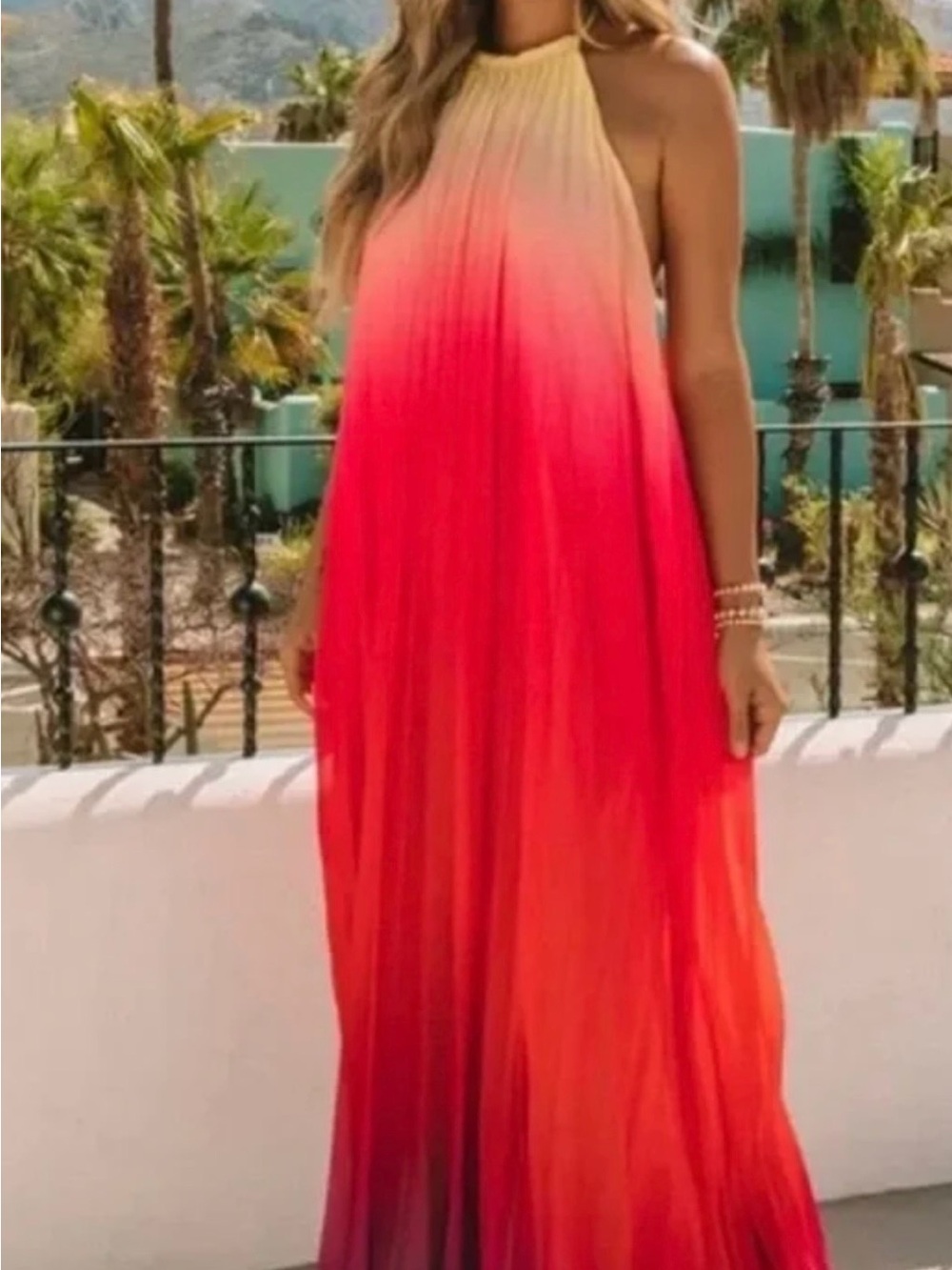 Sleeveless Ombre Maxi Dress in Coral-Red